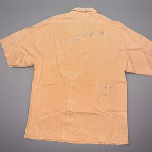 Tommy Bahama Camp Shirt Cigar Club Embroidered‎ Medium Button Up Peach 100% Silk